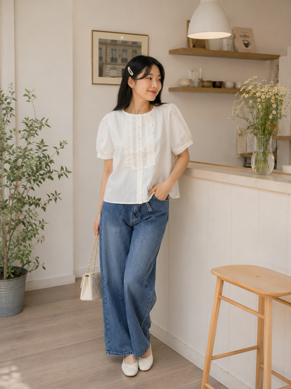 Sada Ruffle Cotton Blouse - White