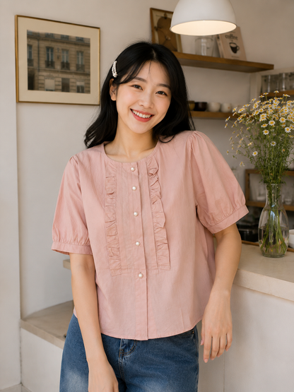 Sada Ruffle Cotton Blouse - Pink