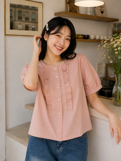 Sada Ruffle Cotton Blouse - Pink