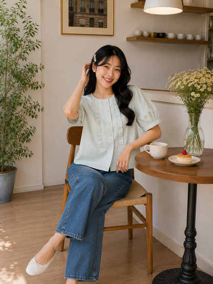 Sada Ruffle Cotton Blouse - Mint