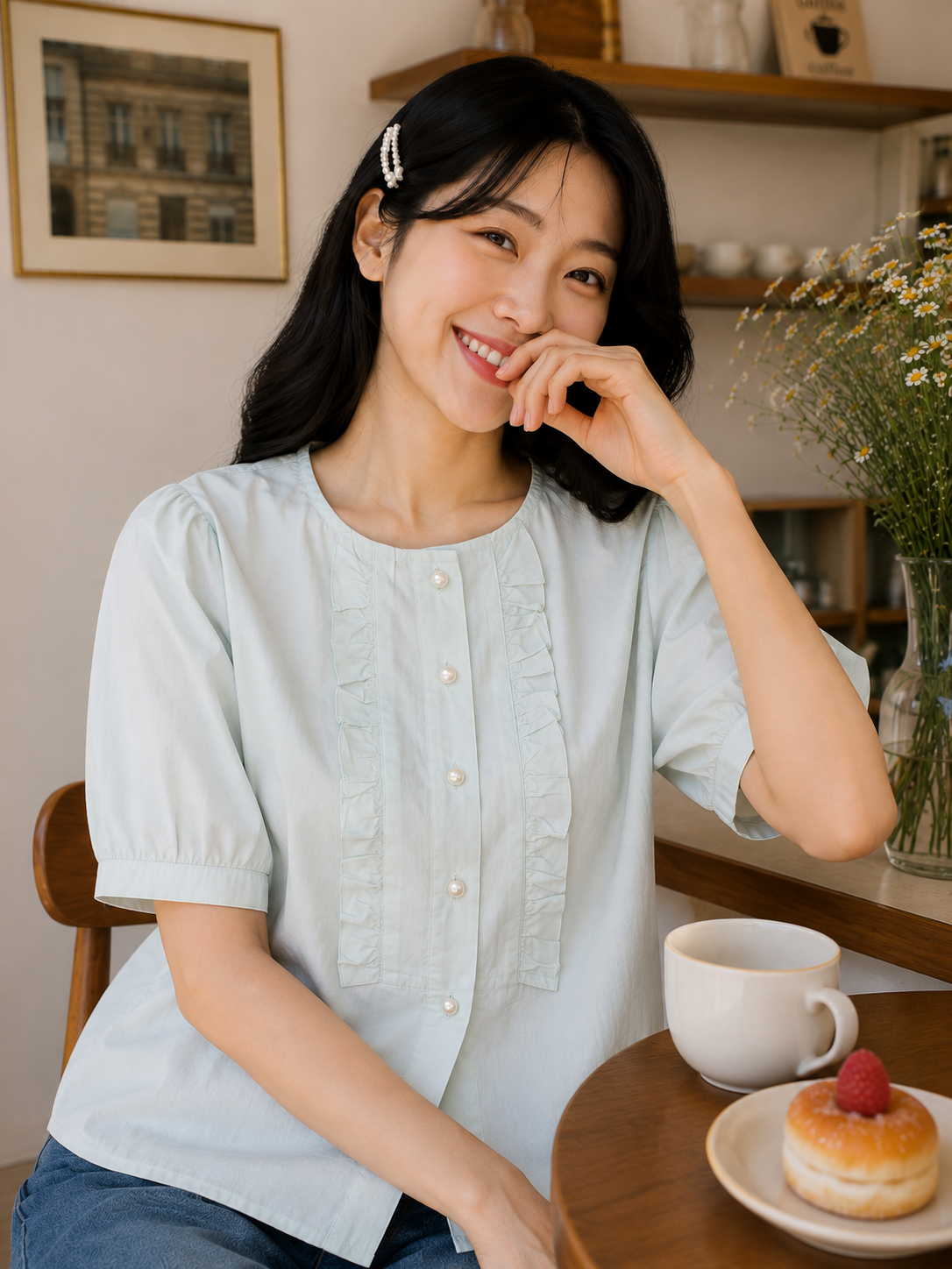 Sada Ruffle Cotton Blouse - Mint