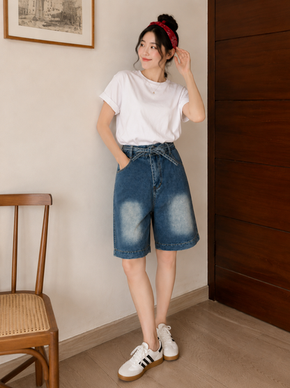Rexa Midi Short Pants - Dark Blue