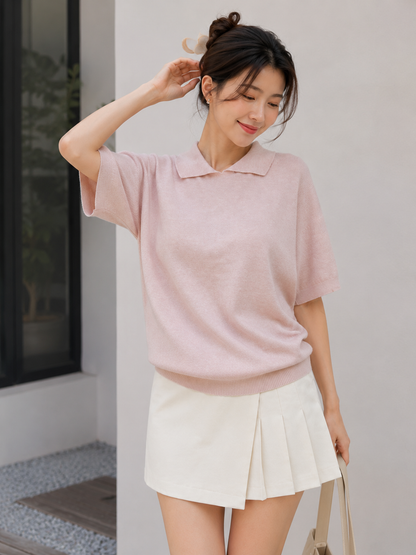 Lotie Collar Knit Top - Soft Pink