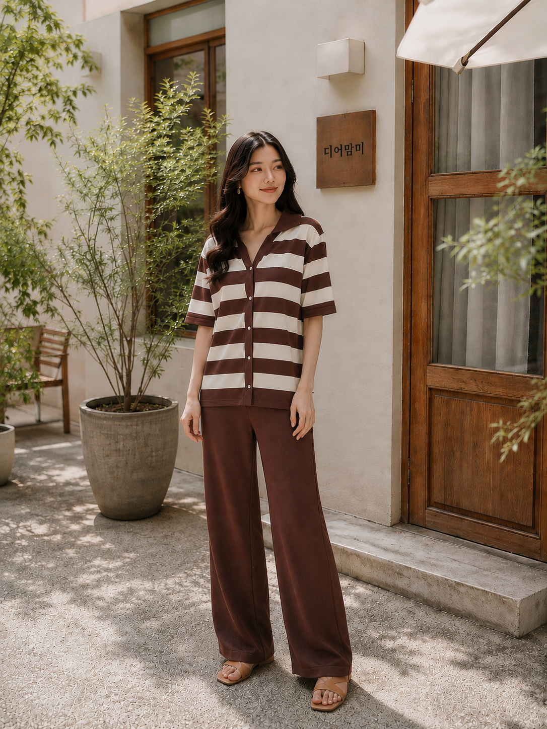 Esme Stripes Knit Set - Coffee