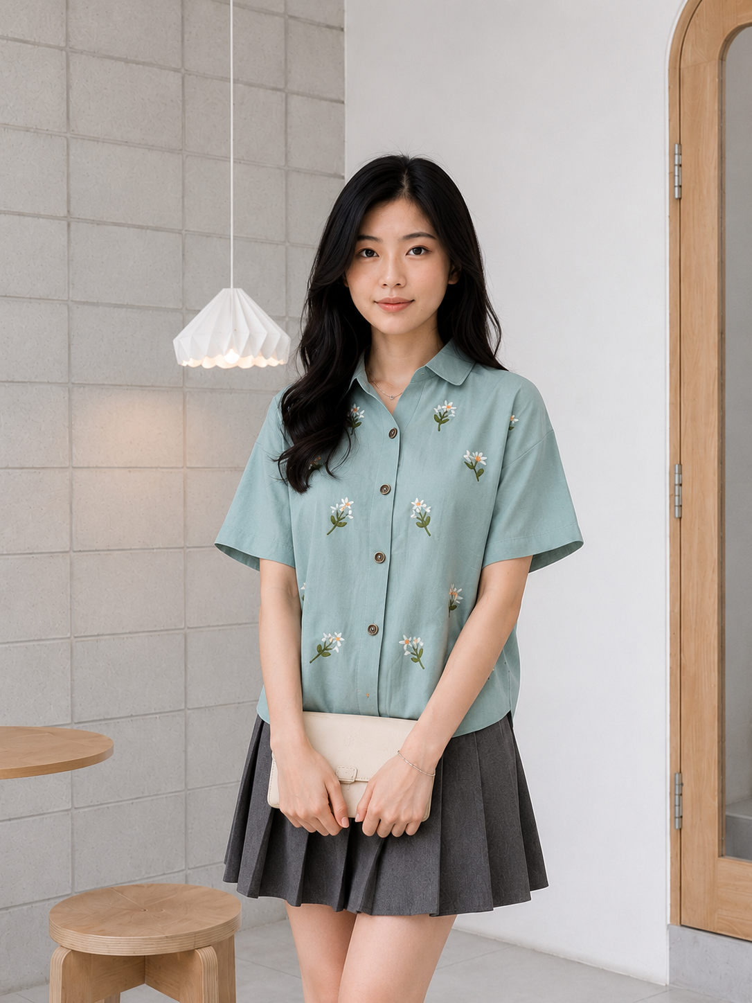 Riley Mini Flower Shirt - Mint