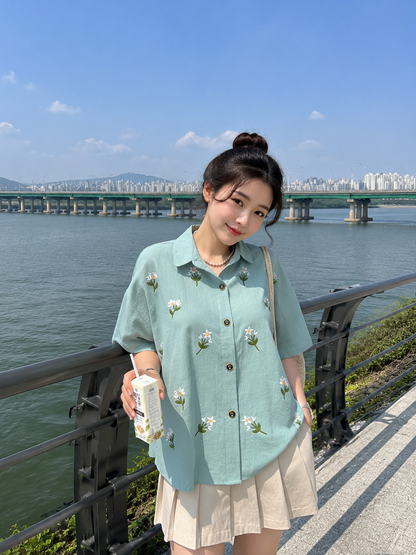 Riley Mini Flower Shirt - Mint
