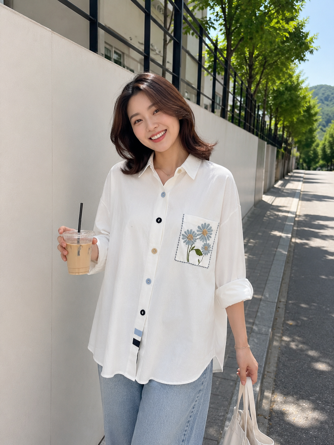Moshi Button Cotton Longsleeve Shirt - White