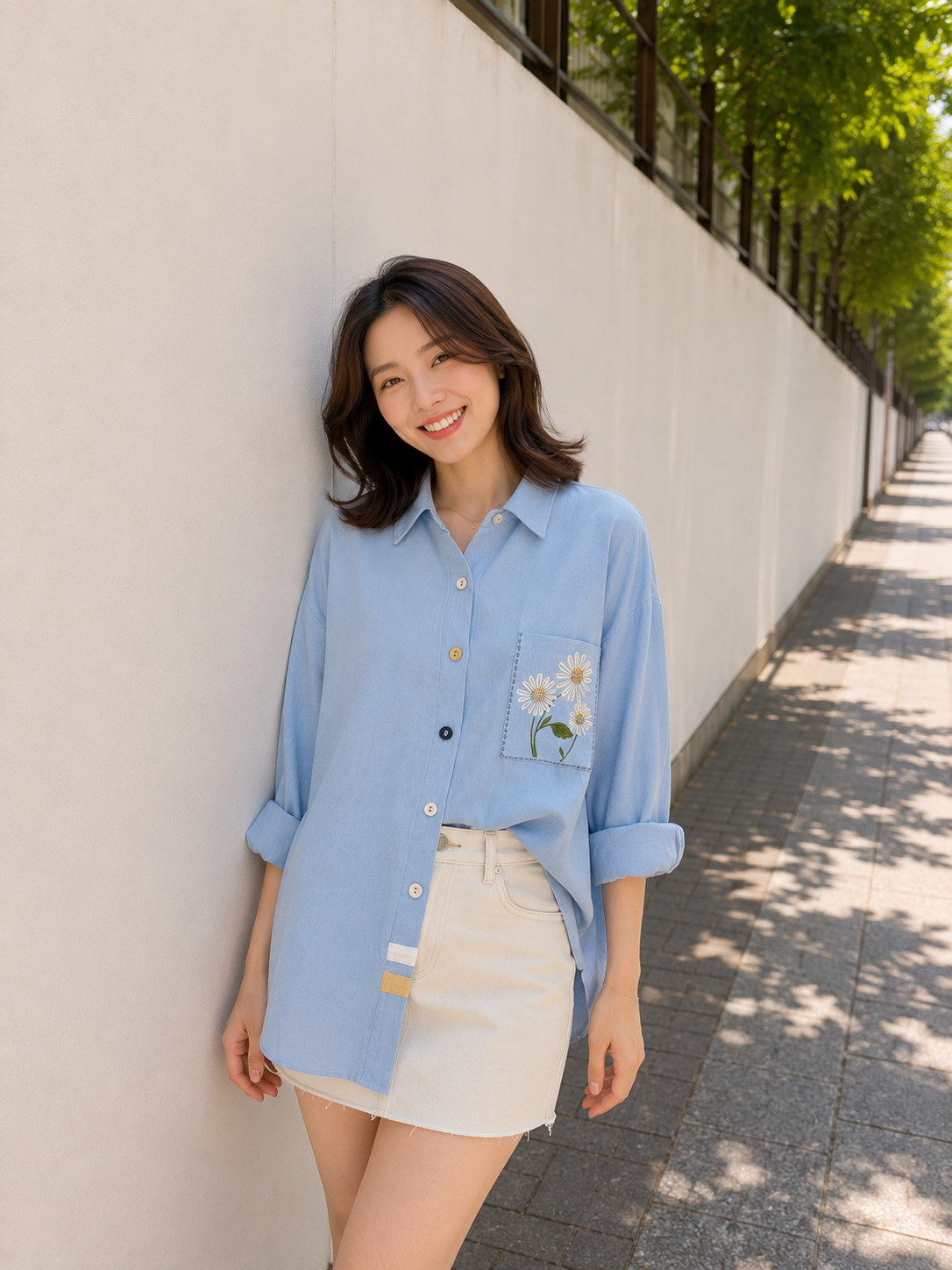 Moshi Button Cotton Longsleeve Shirt - Blue