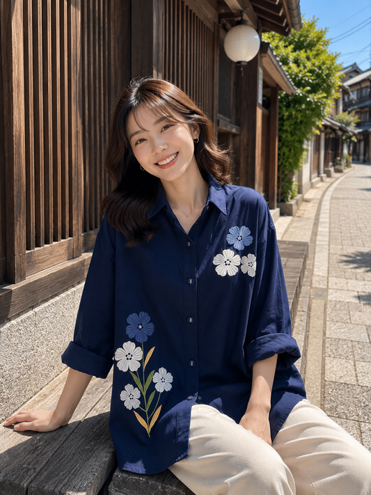 Jamie Double Button Shirt - Navy