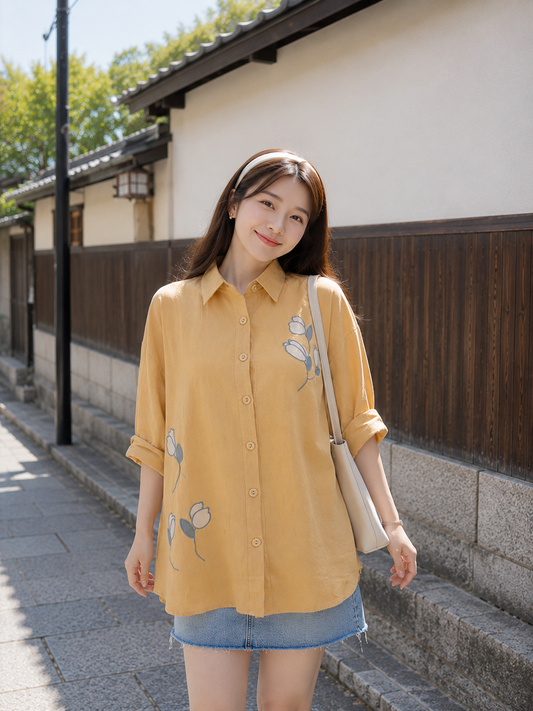 Sona Button Cotton Longsleeve - Khaki