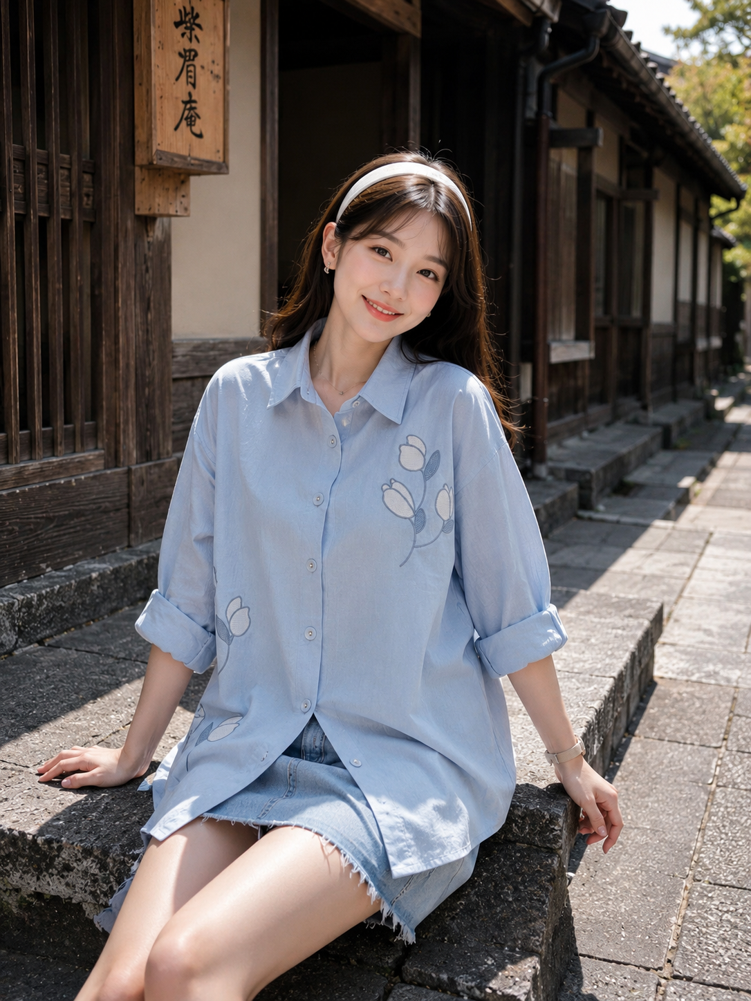 Sona Button Cotton Longsleeve - Blue