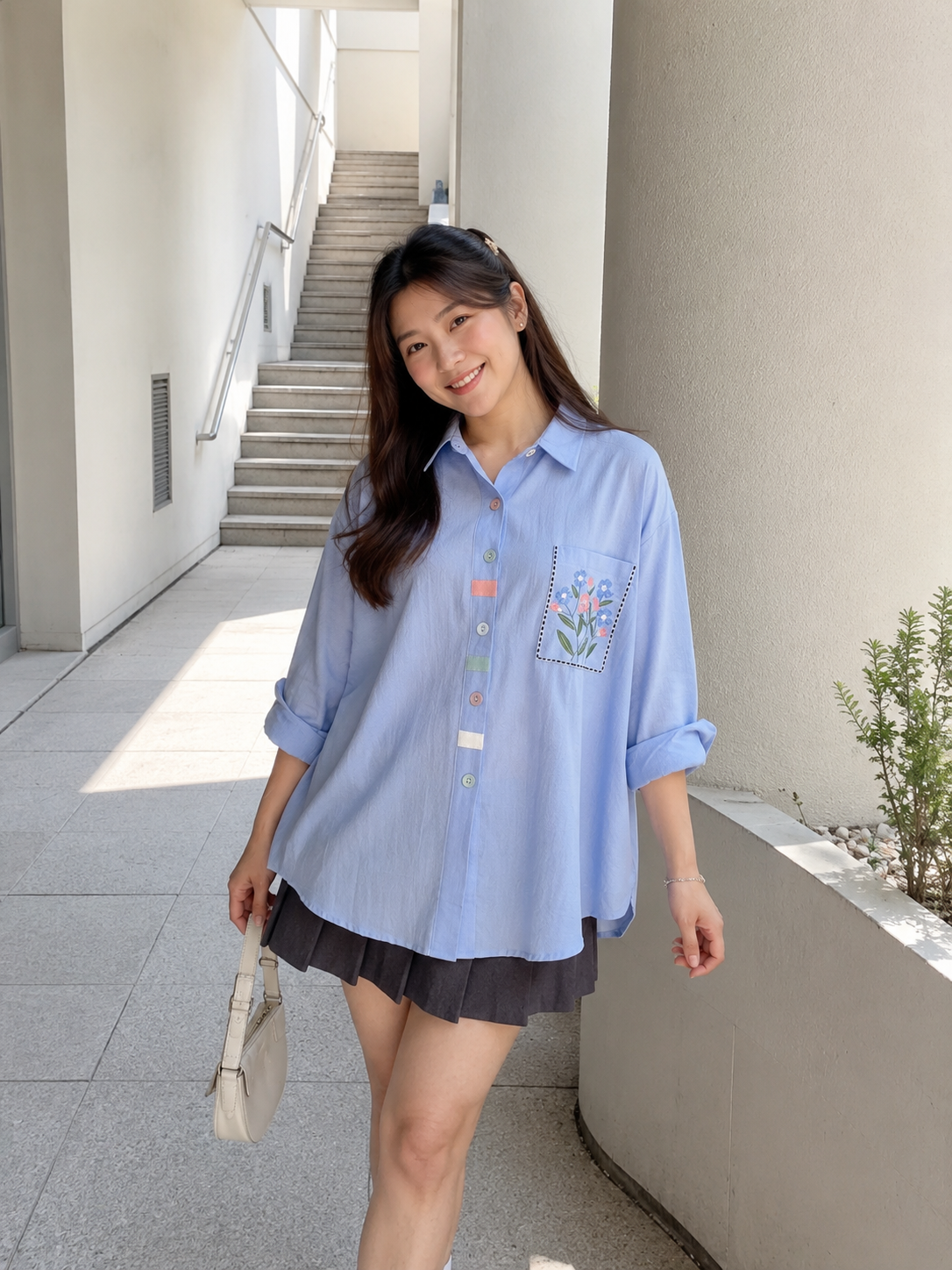 Colourful List Cotton Longsleeve - Blue