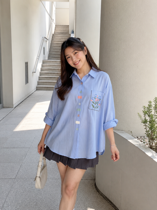 Colourful List Cotton Longsleeve - Blue