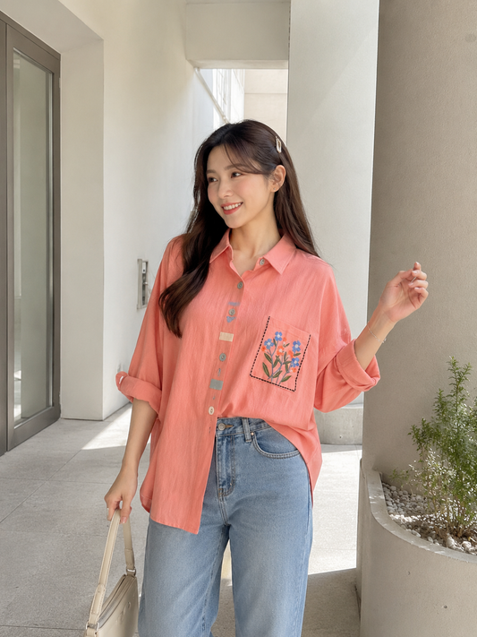 Colourful List Cotton Longsleeve - Pink