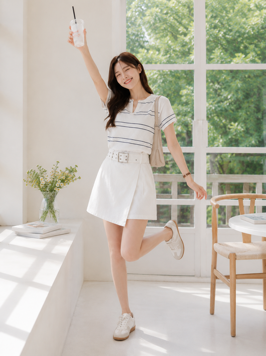 Maxime Denim Skort - White