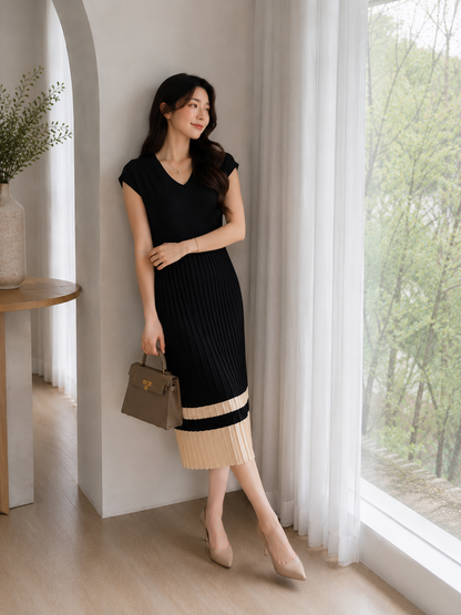 Malaya Vneck Knit Dress - Black