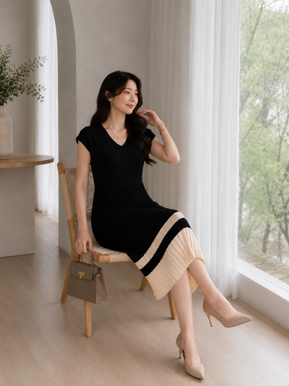 Malaya Vneck Knit Dress - Black