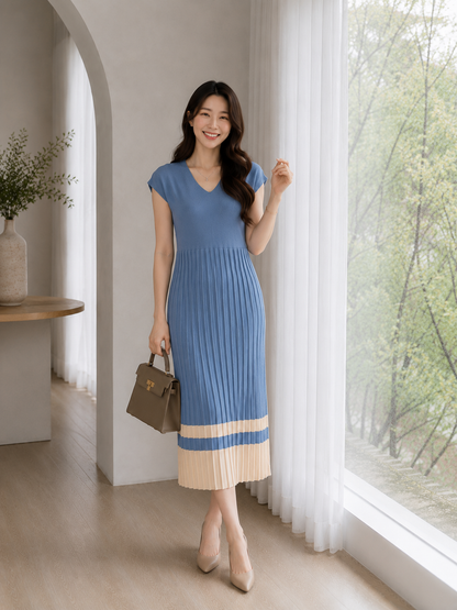 Malaya Vneck Knit Dress - Blue