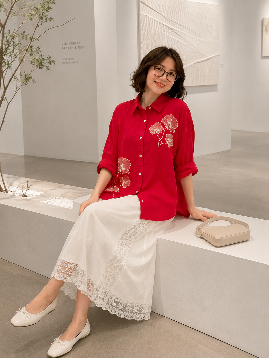 Fora Button Cotton Longsleeve - Red