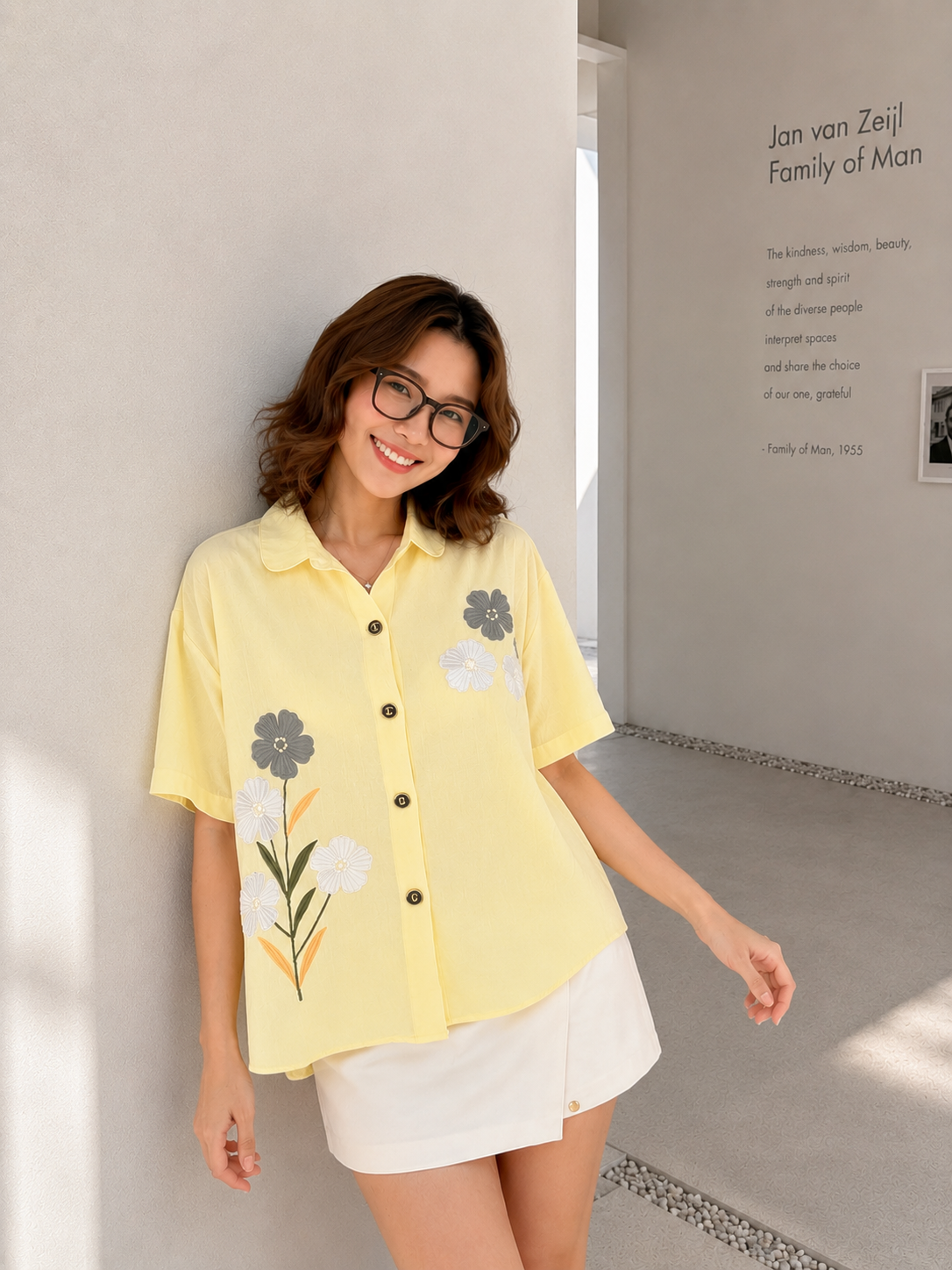 Loka Flower Cotton Shirt - Yellow