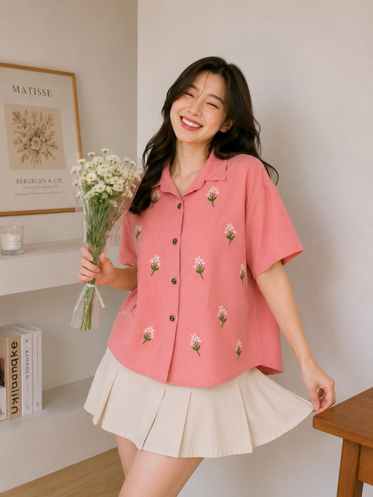 Riley Mini Flower Shirt - Pink