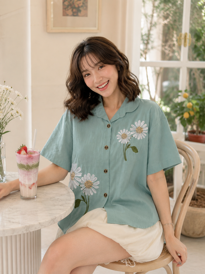 Sheryl Flower Cotton Shirt - Mint