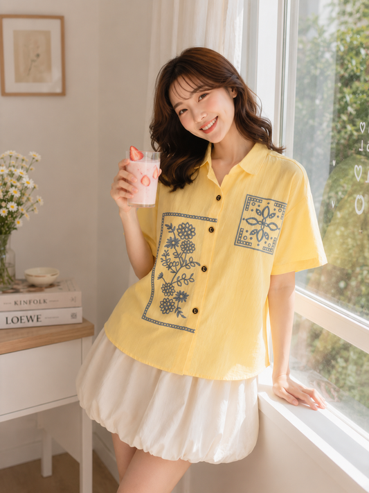 Eruna Pocket Cotton Shirt - Yellow