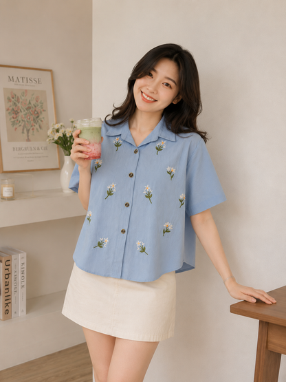 Riley Mini Flower Shirt - Blue