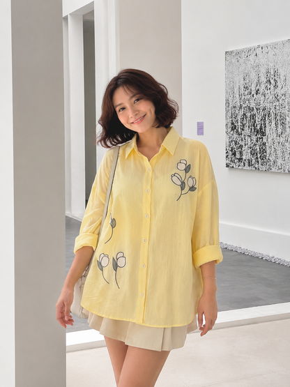 Sona Button Cotton Longsleeve - Yellow