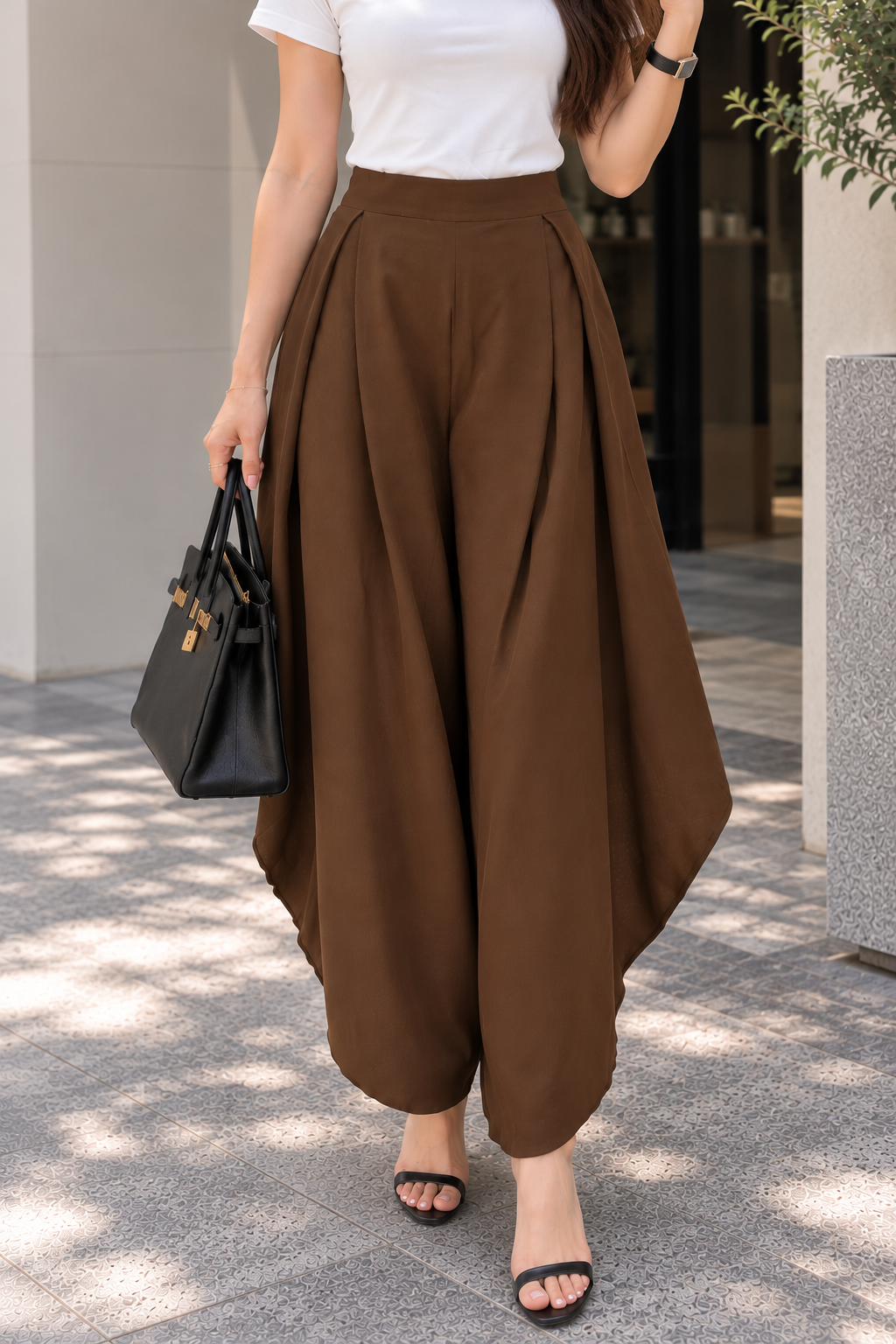 Genis Cullotes Slit Pants - Coffee