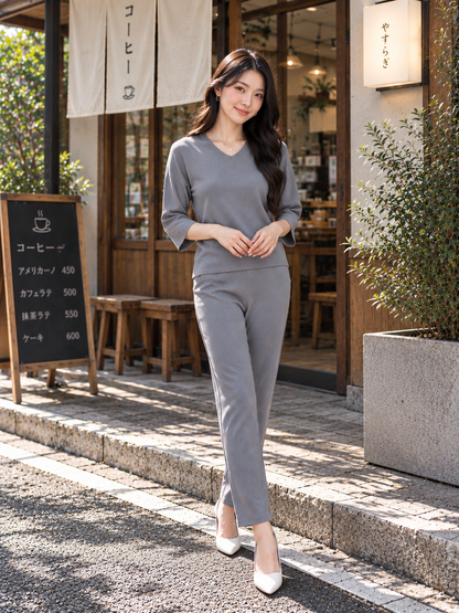 Dreson Vneck Knit Set - Grey