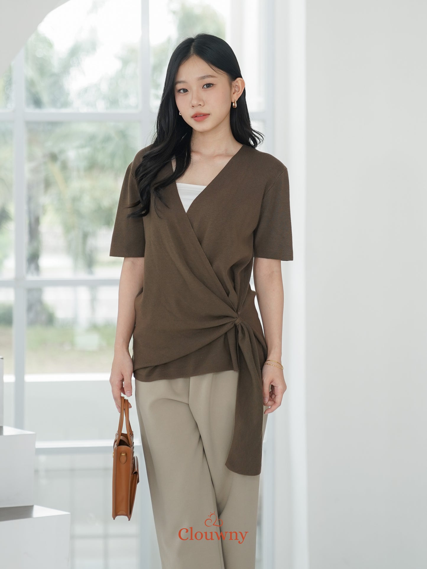 Yala Bow Knit Top - Coffee