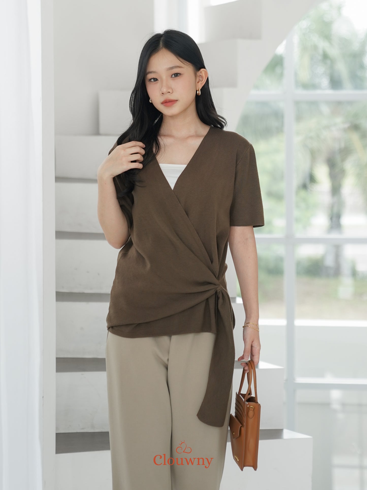 Yala Bow Knit Top - Coffee