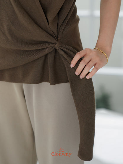 Yala Bow Knit Top - Coffee