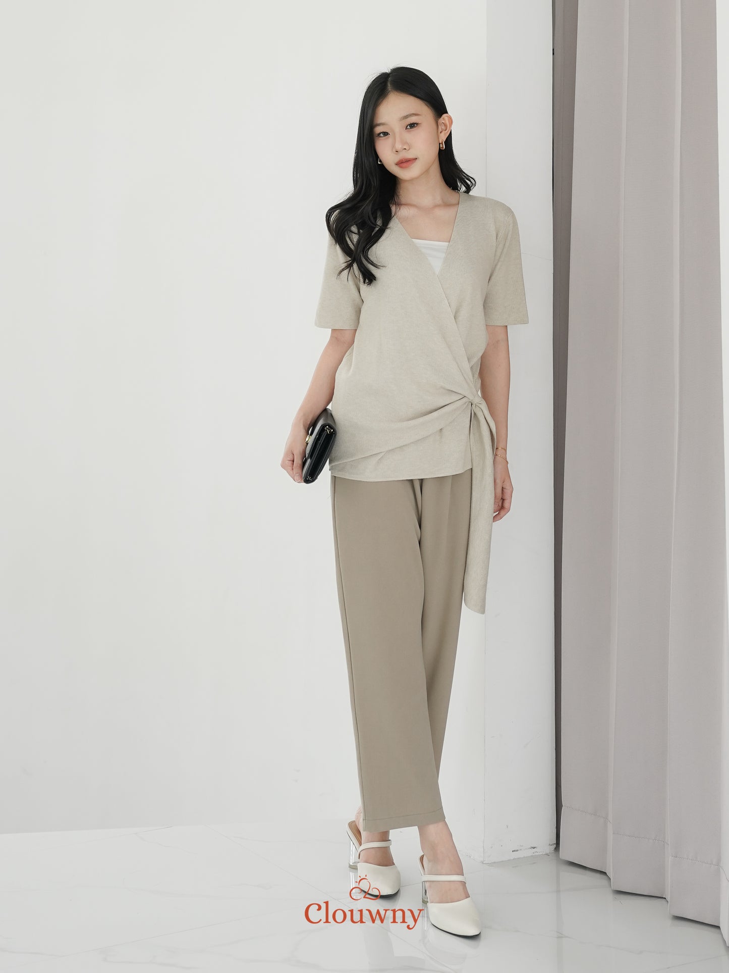 Yala Bow Knit Top - Khaki