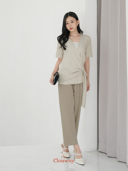 Yala Bow Knit Top - Khaki