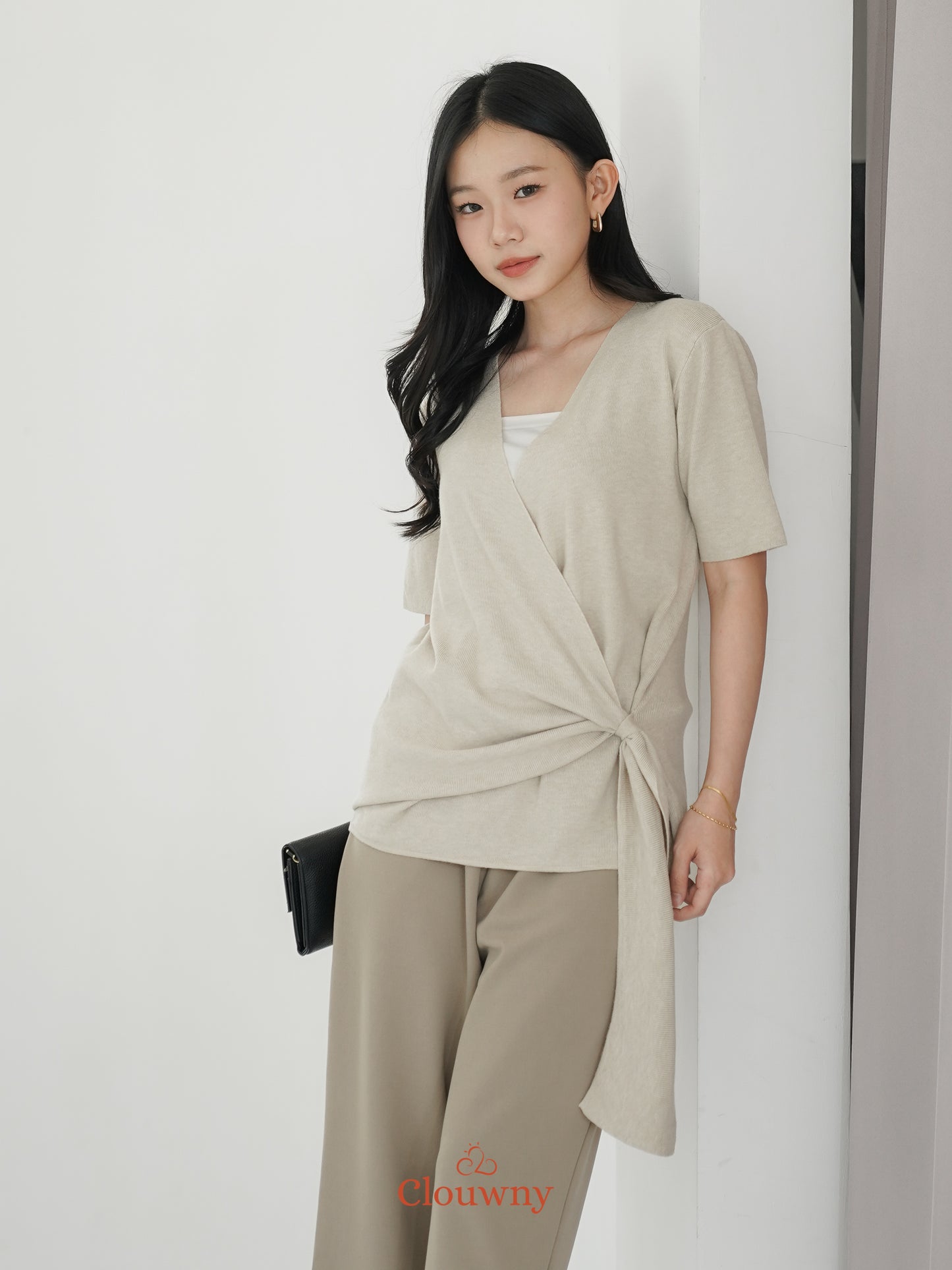 Yala Bow Knit Top - Khaki