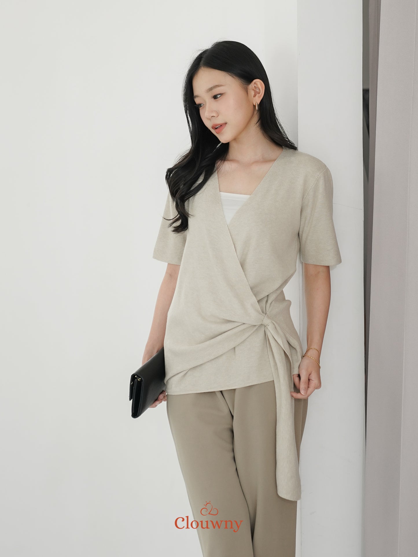 Yala Bow Knit Top - Khaki