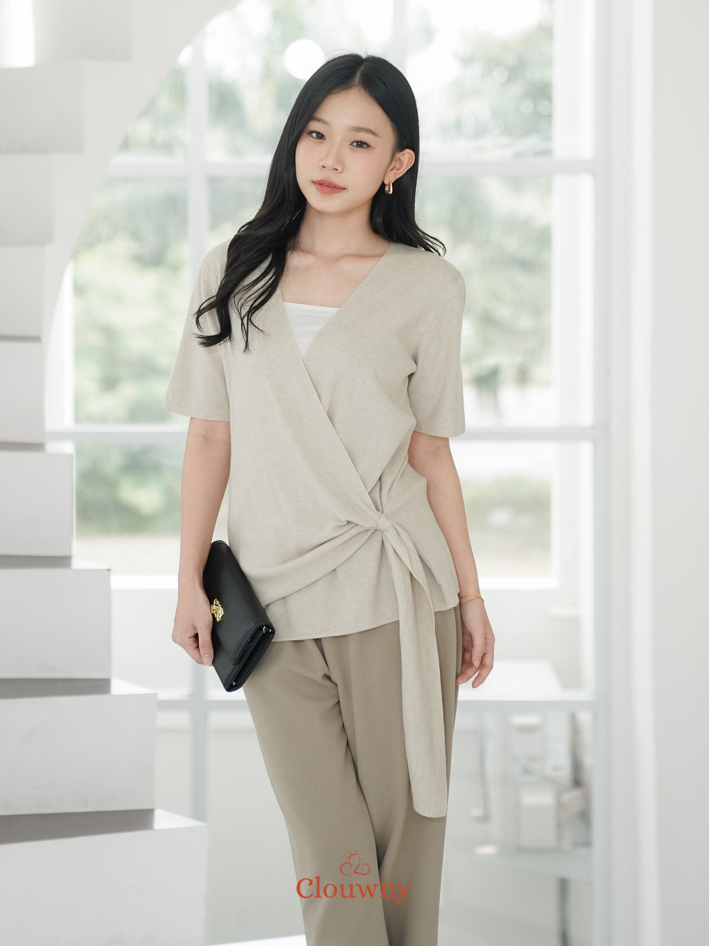 Yala Bow Knit Top - Khaki