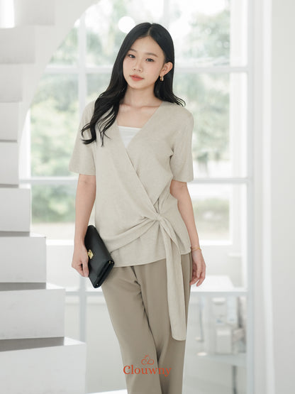 Yala Bow Knit Top - Khaki