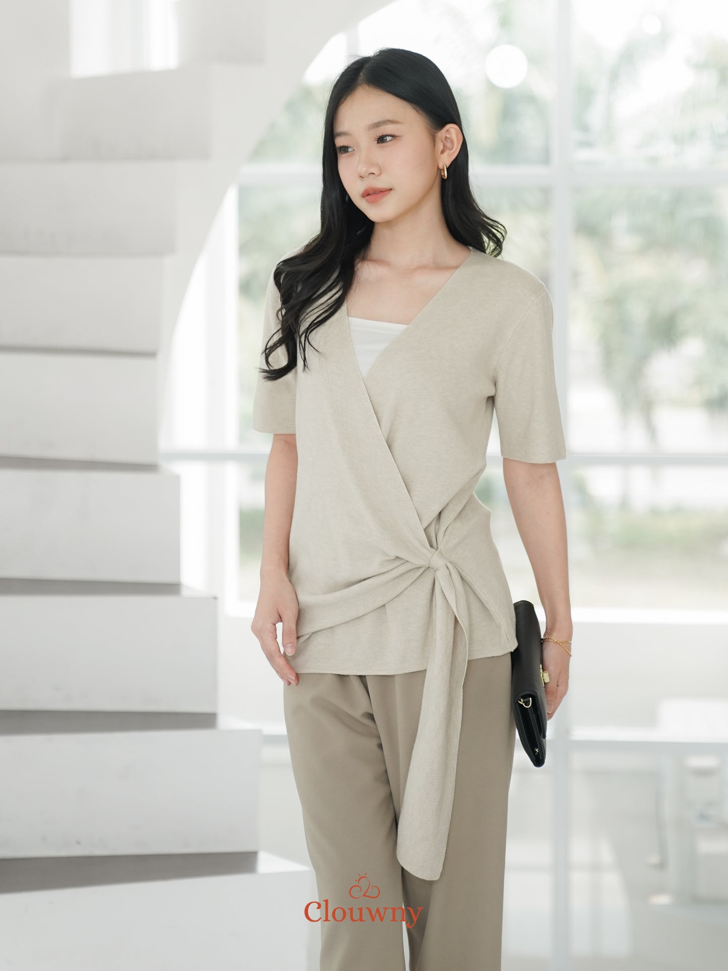 Yala Bow Knit Top - Khaki