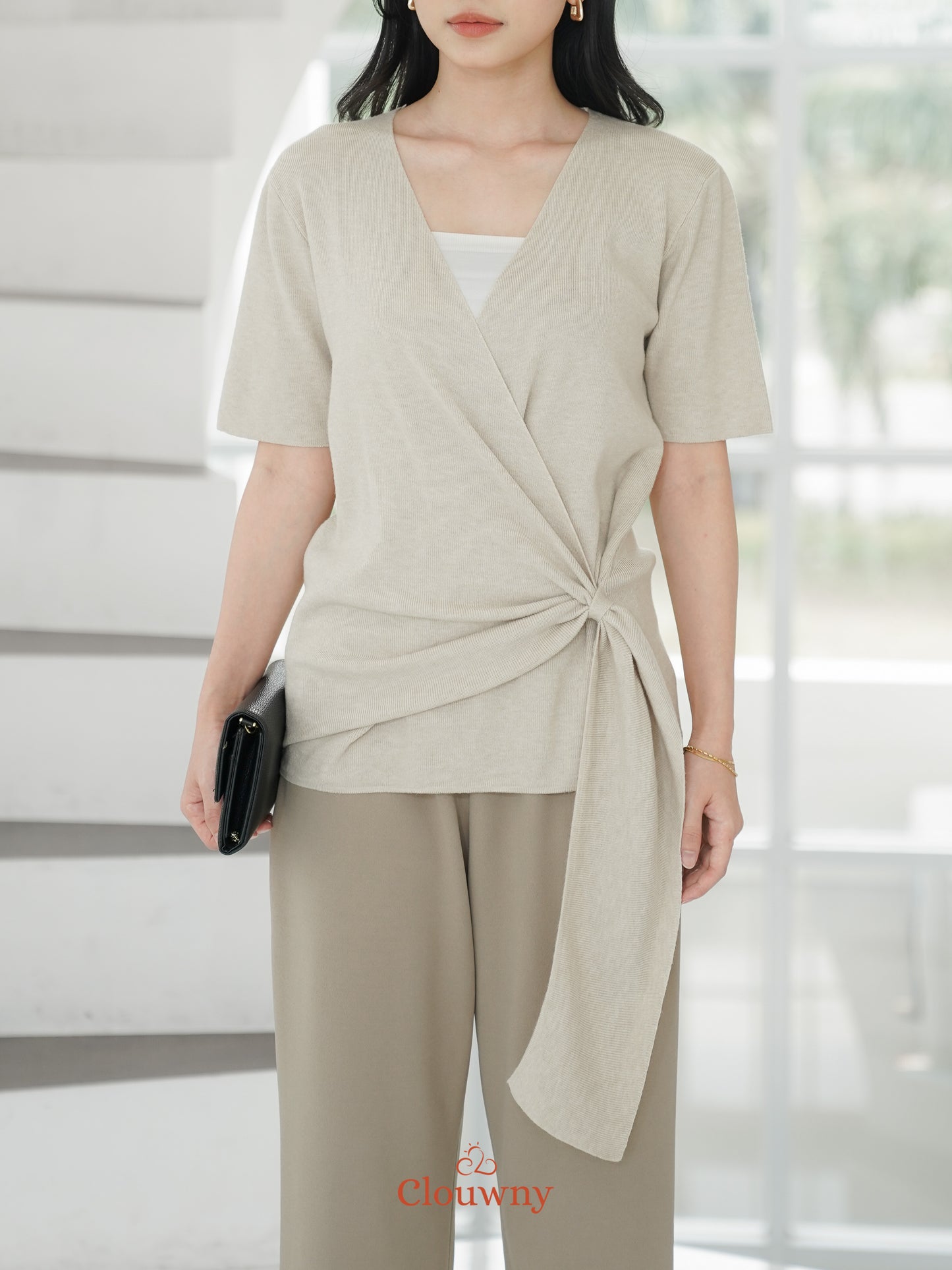 Yala Bow Knit Top - Khaki