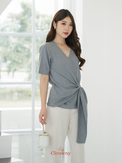 Yala Bow Knit Top - Grey