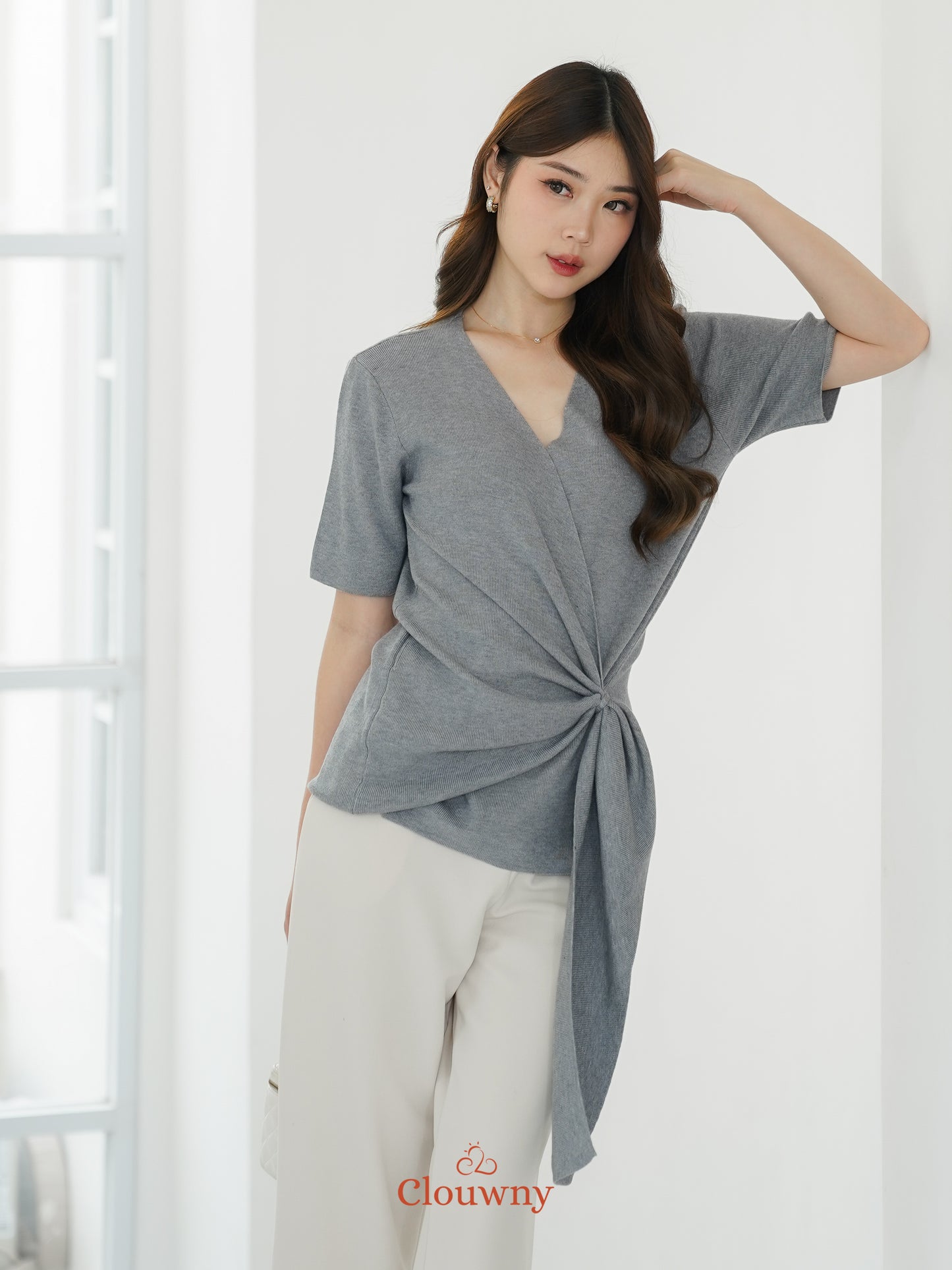 Yala Bow Knit Top - Grey
