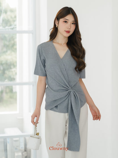 Yala Bow Knit Top - Grey