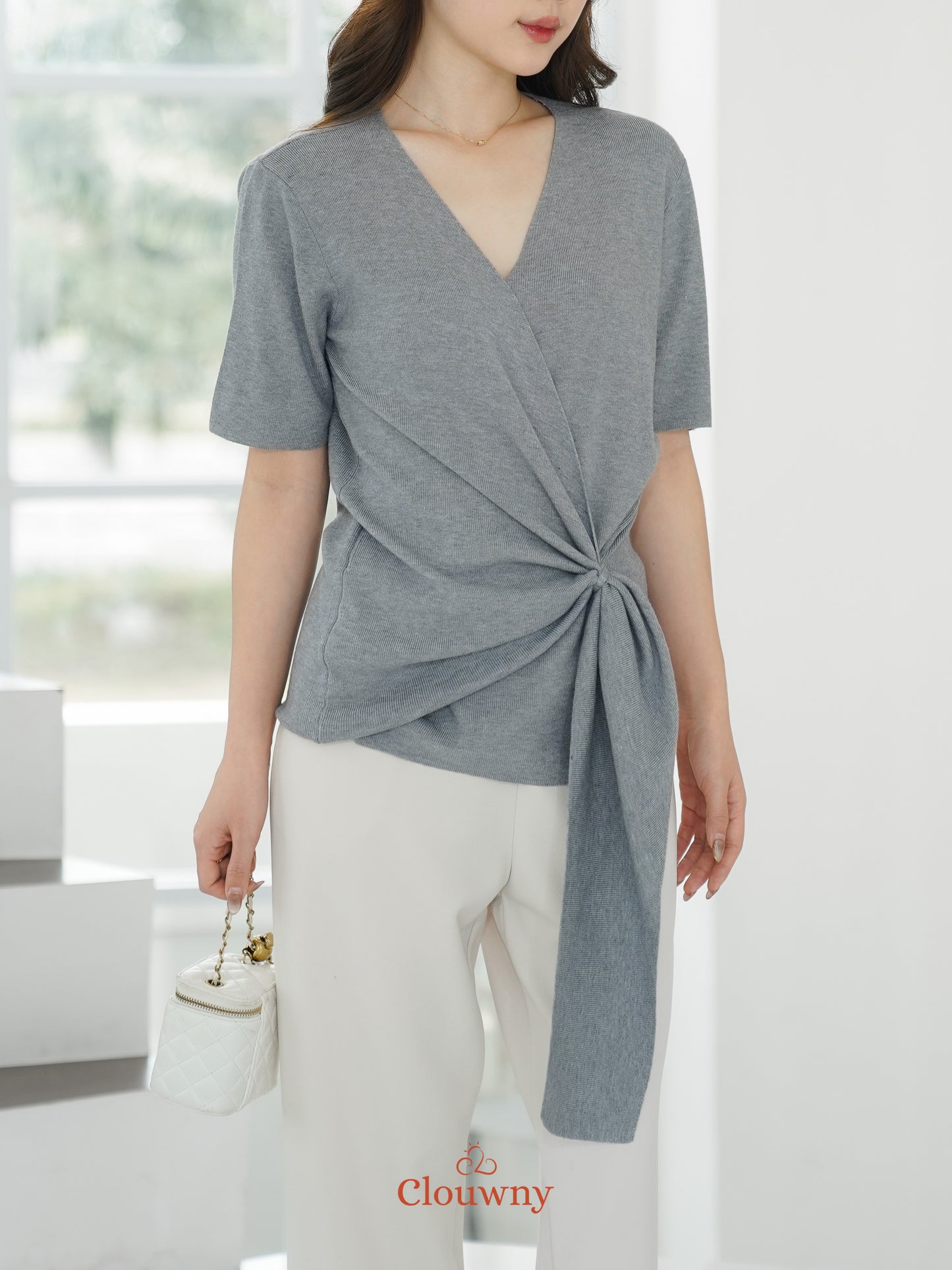 Yala Bow Knit Top - Grey