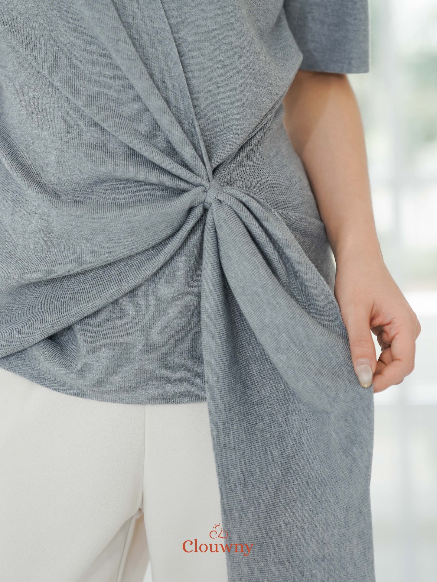 Yala Bow Knit Top - Grey