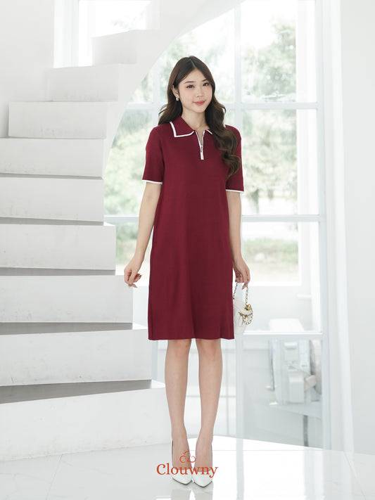 Marda Polo Knit Dress - Maroon