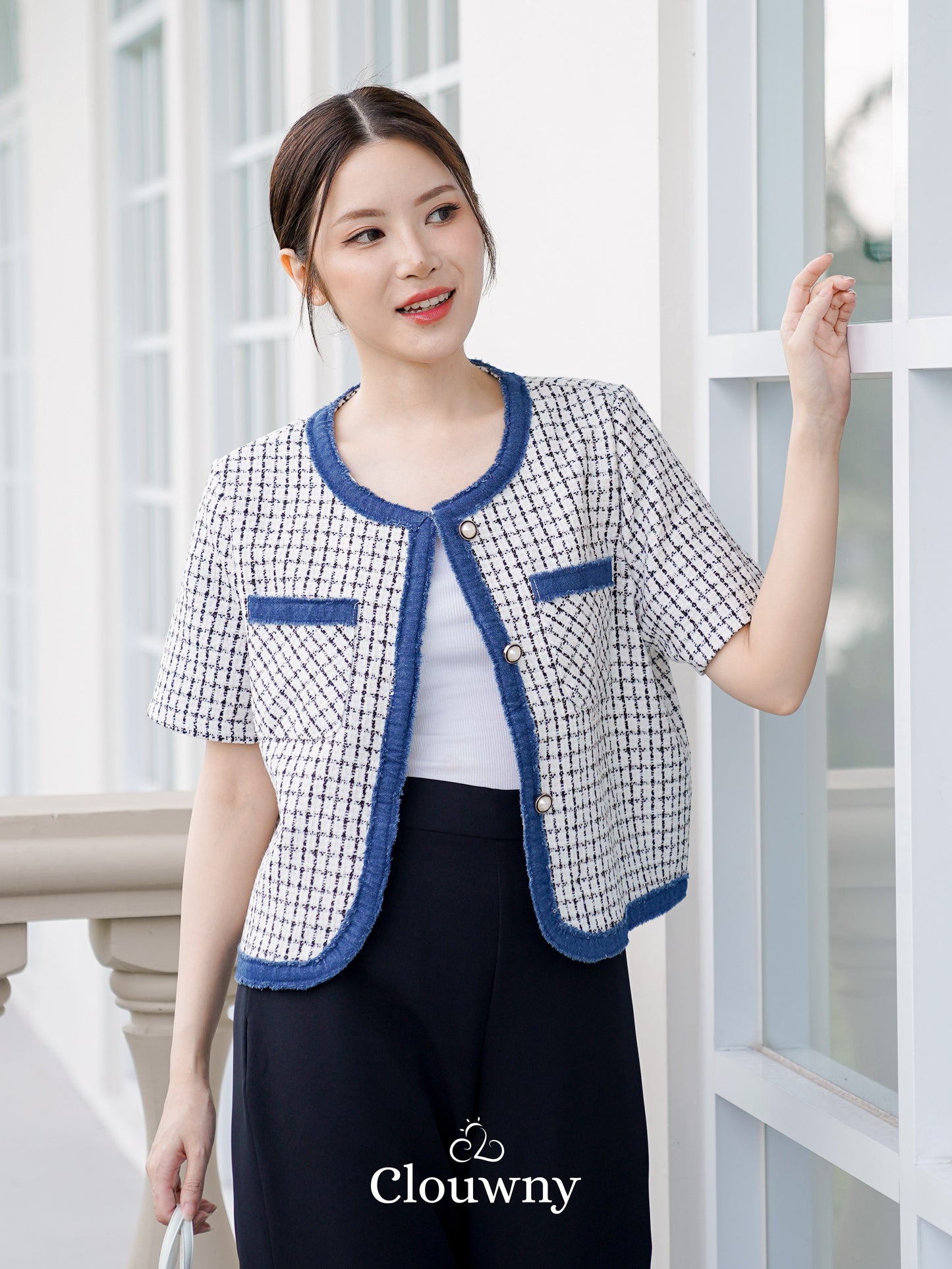 Chicago Tweed Top - White