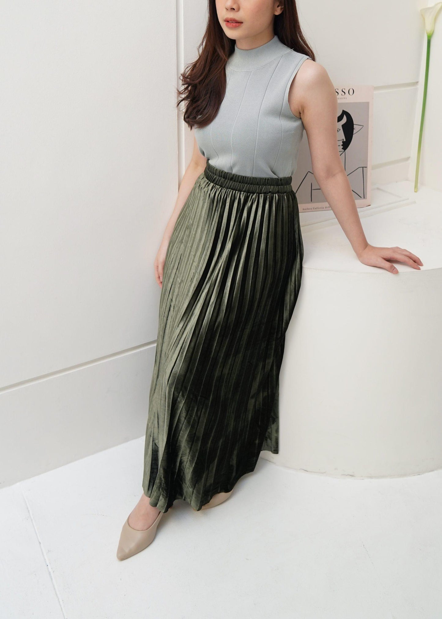 Minari Velvet Skirt - Army